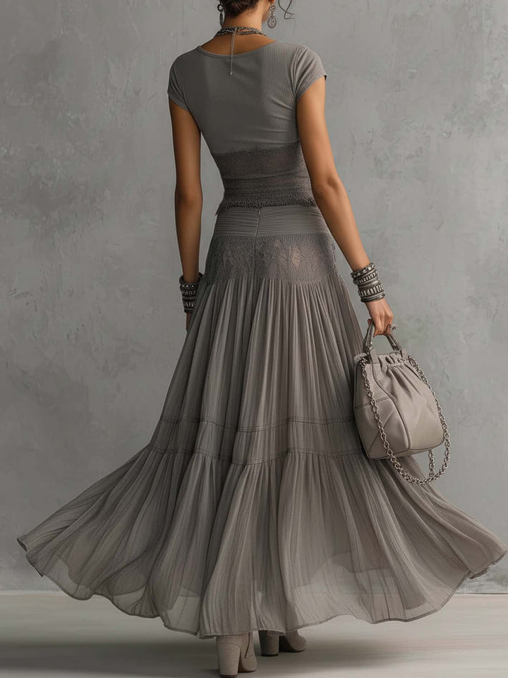 Elodie | Lace Panel Pleated Maxi Skirt Set