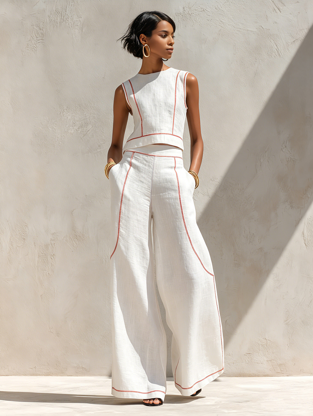 Lottie | Contrast Stitch Trouser Set