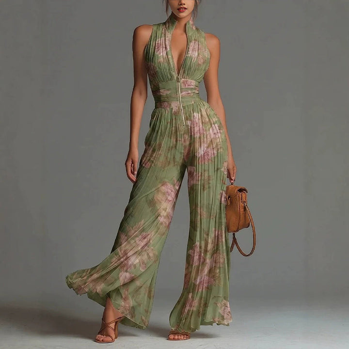 Rachel | Fuchsia Floral Pleated Chiffon Jumpsuit