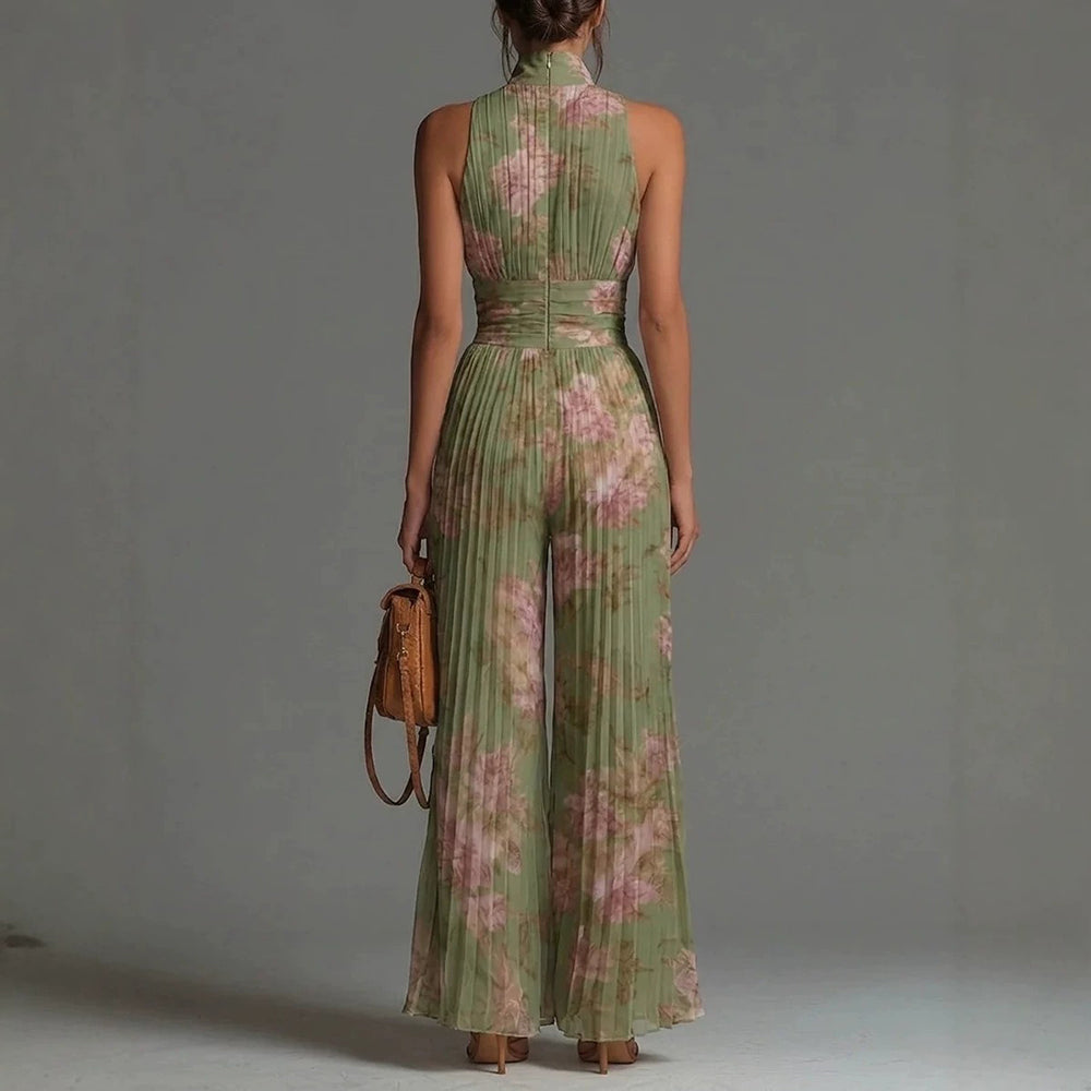 Rachel | Fuchsia Floral Pleated Chiffon Jumpsuit