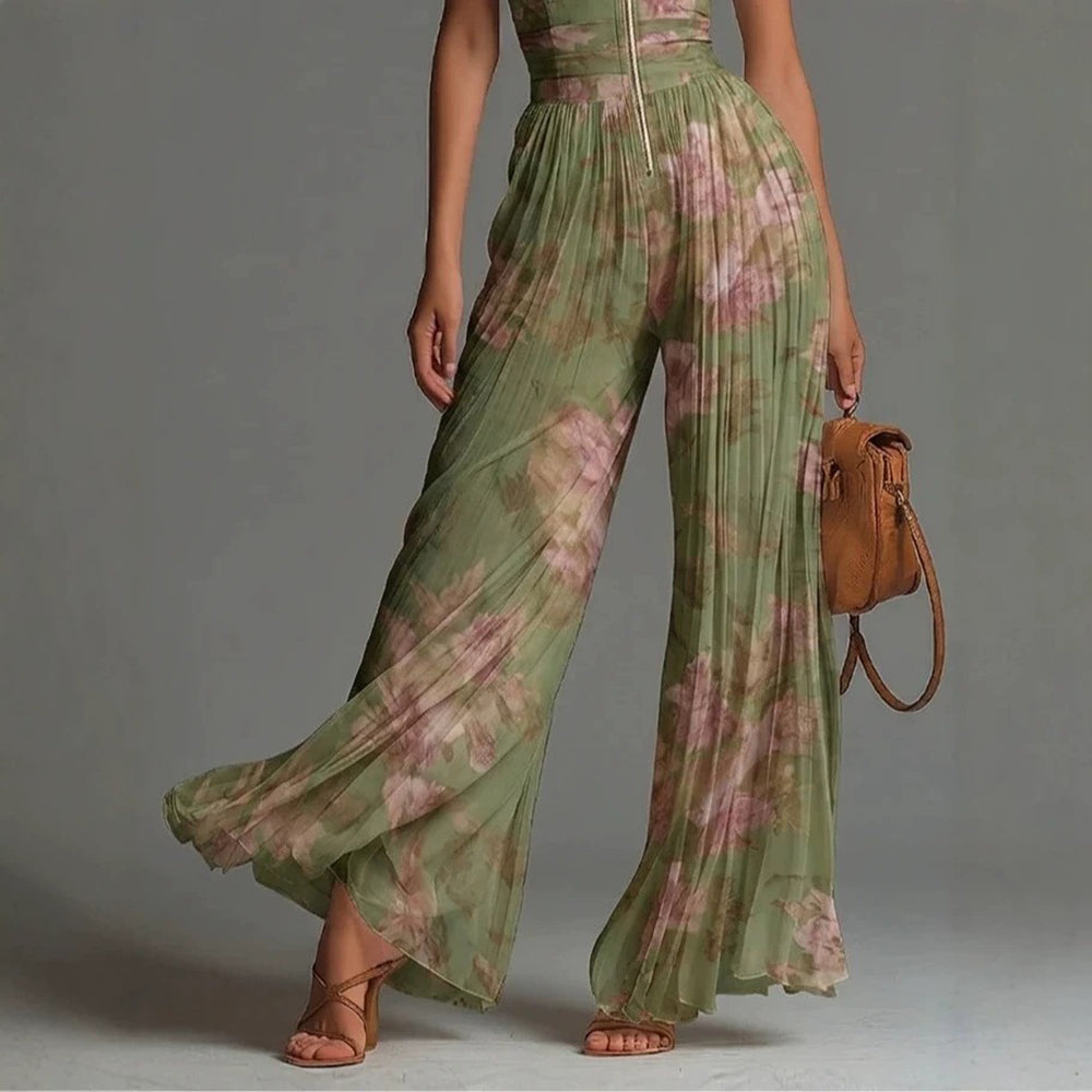 Rachel | Fuchsia Floral Pleated Chiffon Jumpsuit