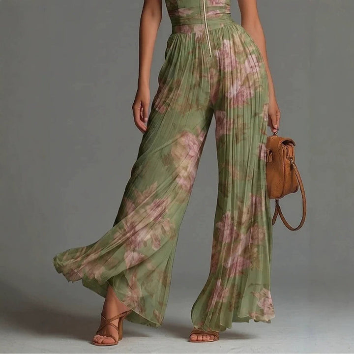 Rachel | Fuchsia Floral Pleated Chiffon Jumpsuit