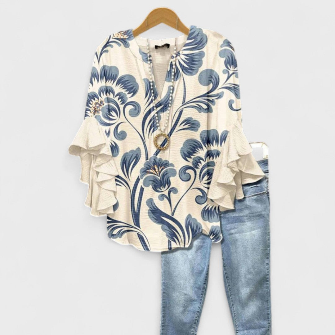 Gail | V-Neck Ruffle Sleeve Blouse