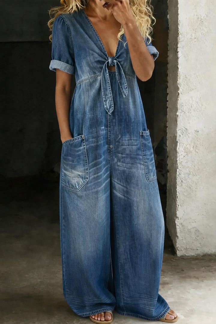 Darcy | Short Sleeve Denim Jumpsuit