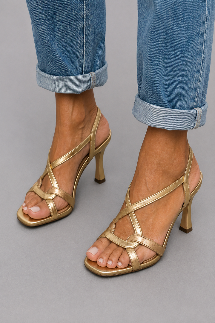 Amelia | Elegant Gold Block Heel Sandals