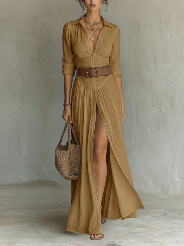 Shirley | Long Sleeve Maxi Dress with Notched Collar