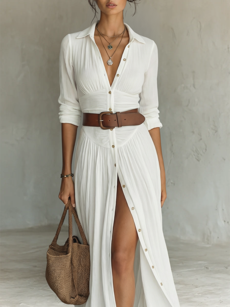 Shirley | Long Sleeve Maxi Dress with Notched Collar