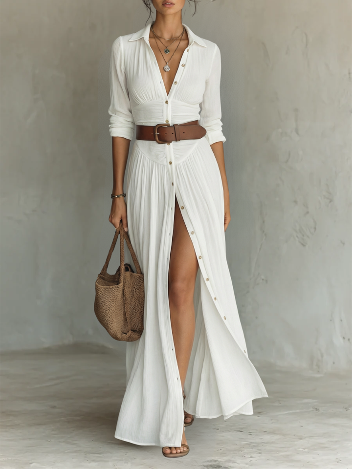 Shirley | Long Sleeve Maxi Dress with Notched Collar
