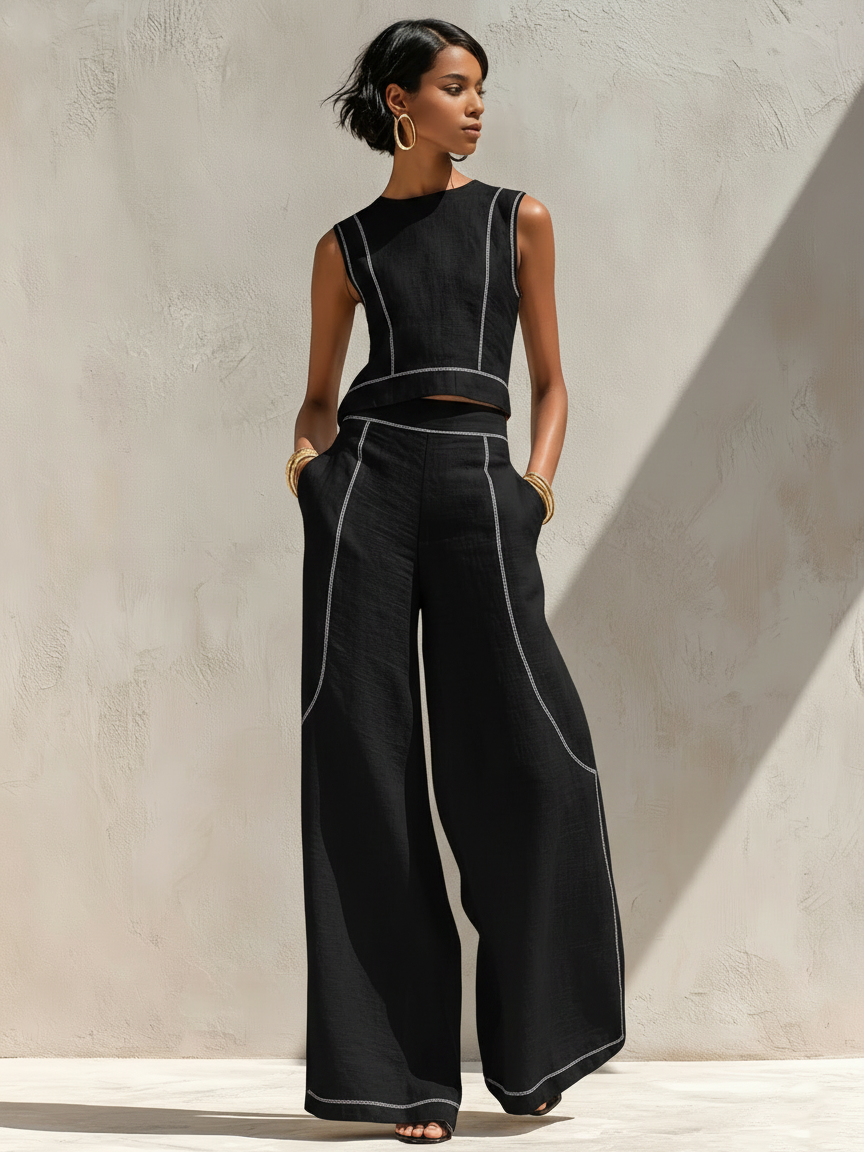 Lottie | Contrast Stitch Trouser Set