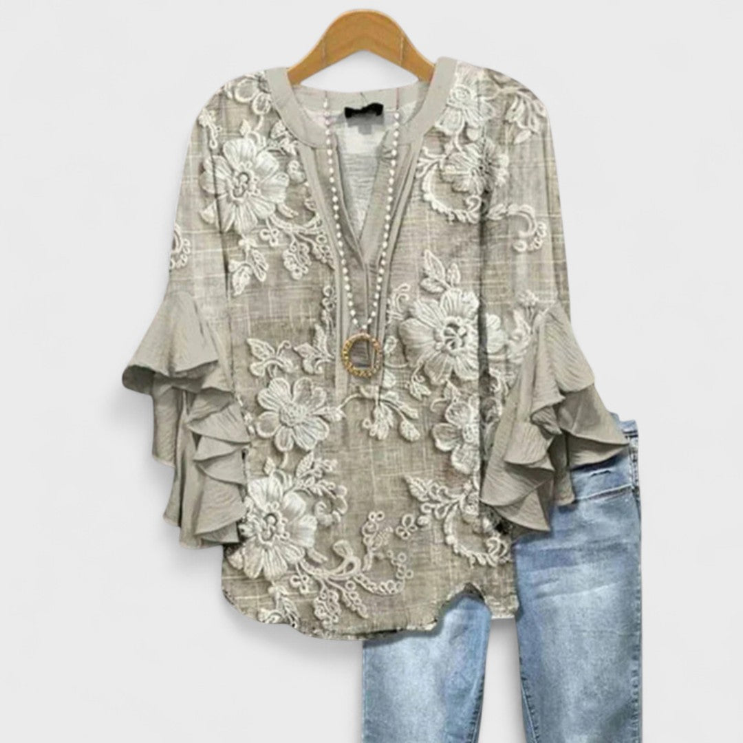 Gail | V-Neck Ruffle Sleeve Blouse