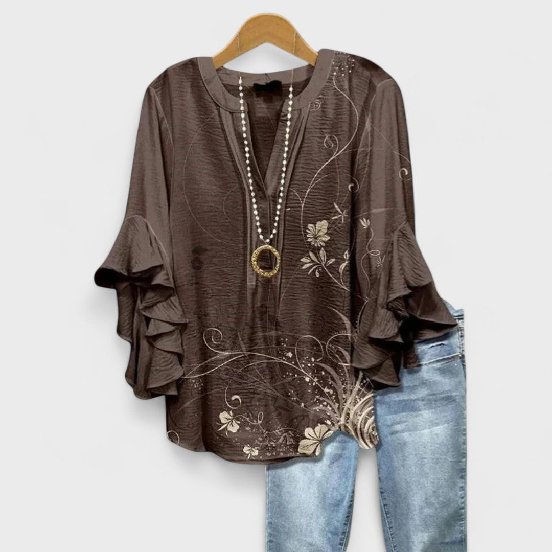 Gail | V-Neck Ruffle Sleeve Blouse