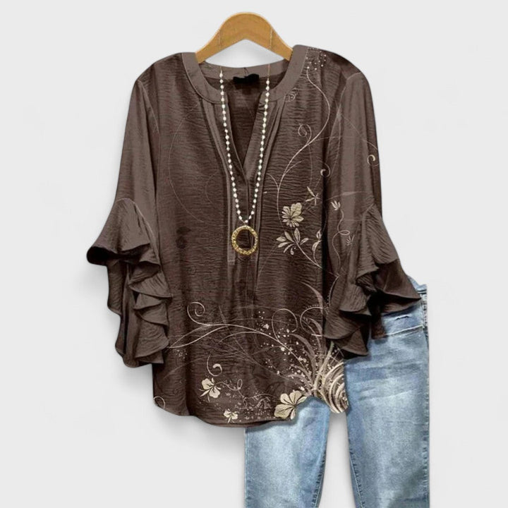Gail | V-Neck Ruffle Sleeve Blouse