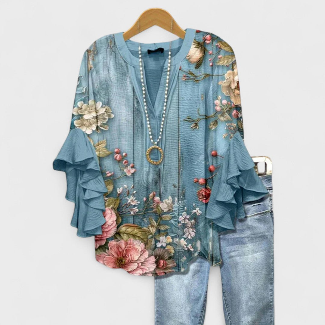 Gail | V-Neck Ruffle Sleeve Blouse