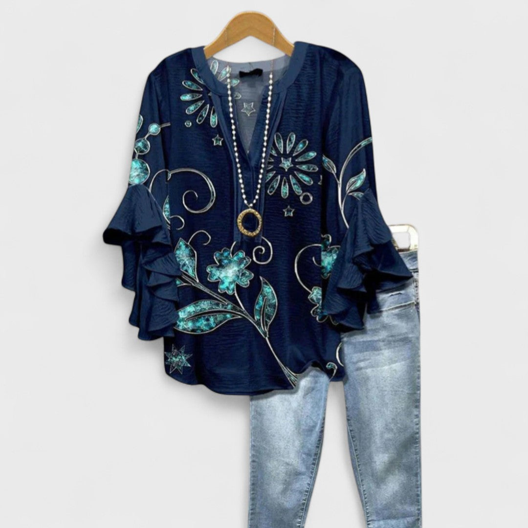 Gail | V-Neck Ruffle Sleeve Blouse