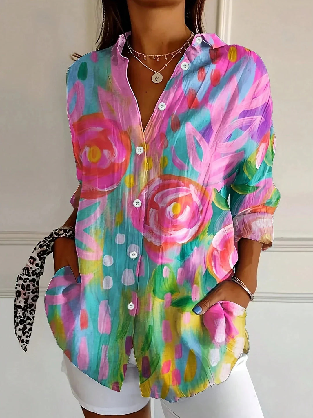 Gloria | Abstract Print Button Front Blouse