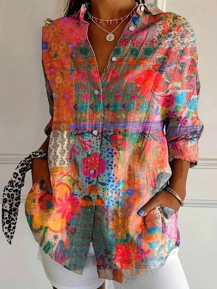 Gloria | Abstract Print Button Front Blouse