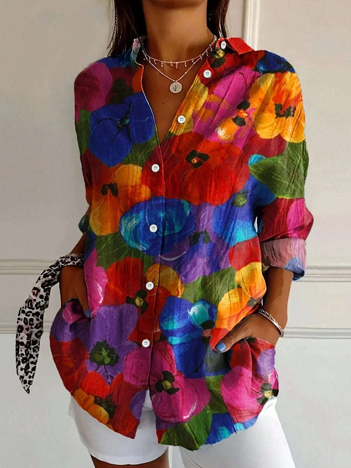 Gloria | Abstract Print Button Front Blouse