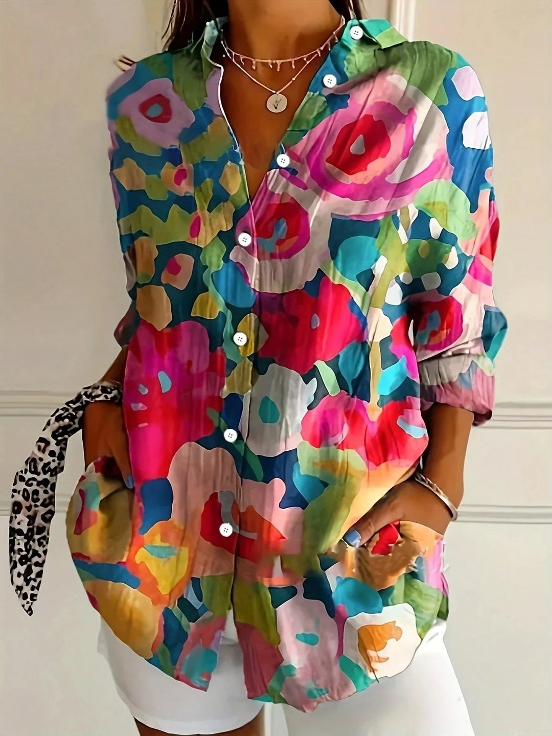 Gloria | Abstract Print Button Front Blouse