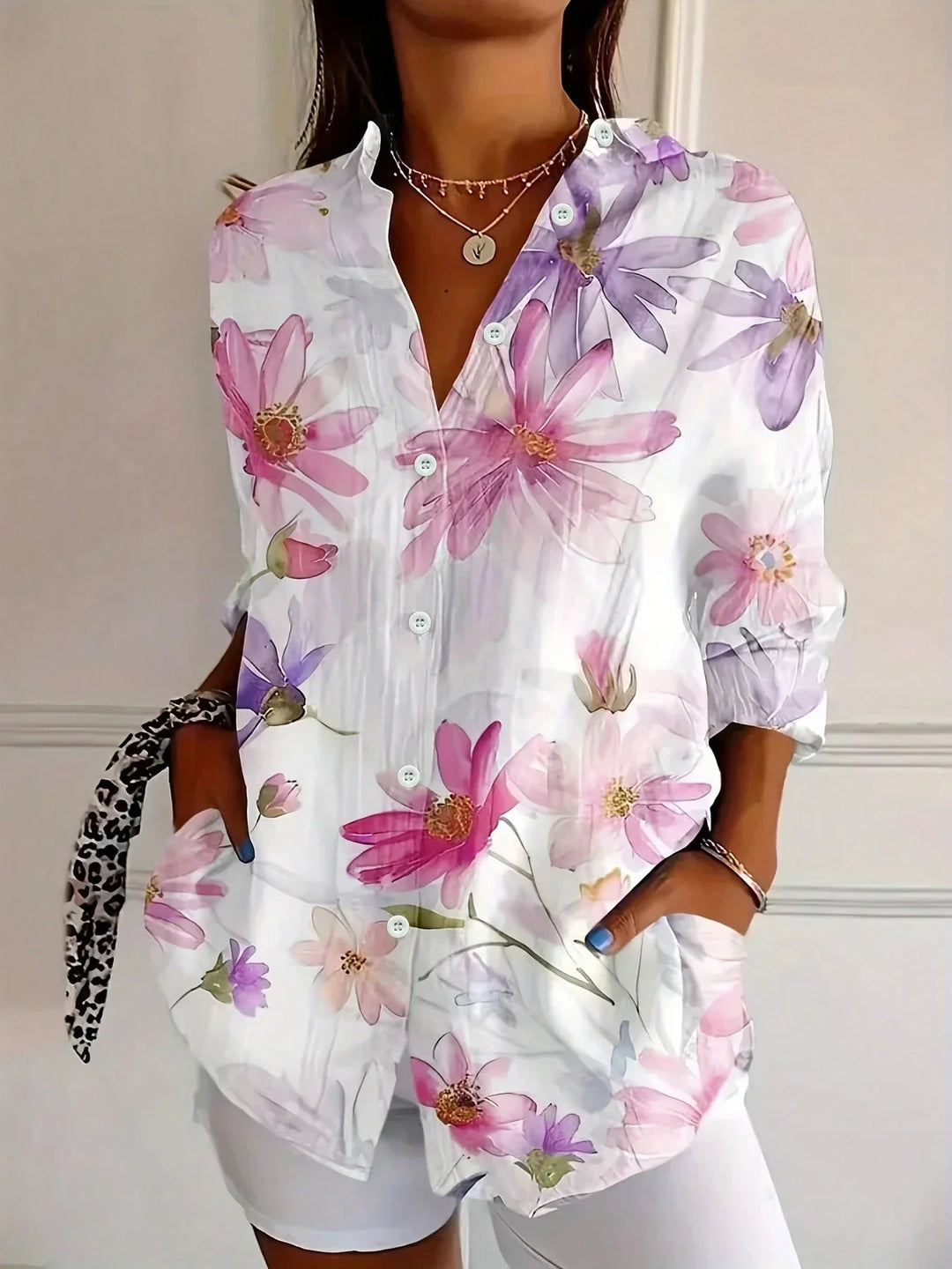 Gloria | Abstract Print Button Front Blouse
