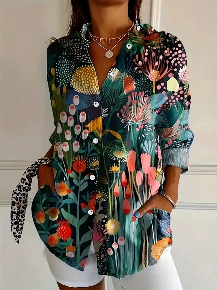 Gloria | Abstract Print Button Front Blouse