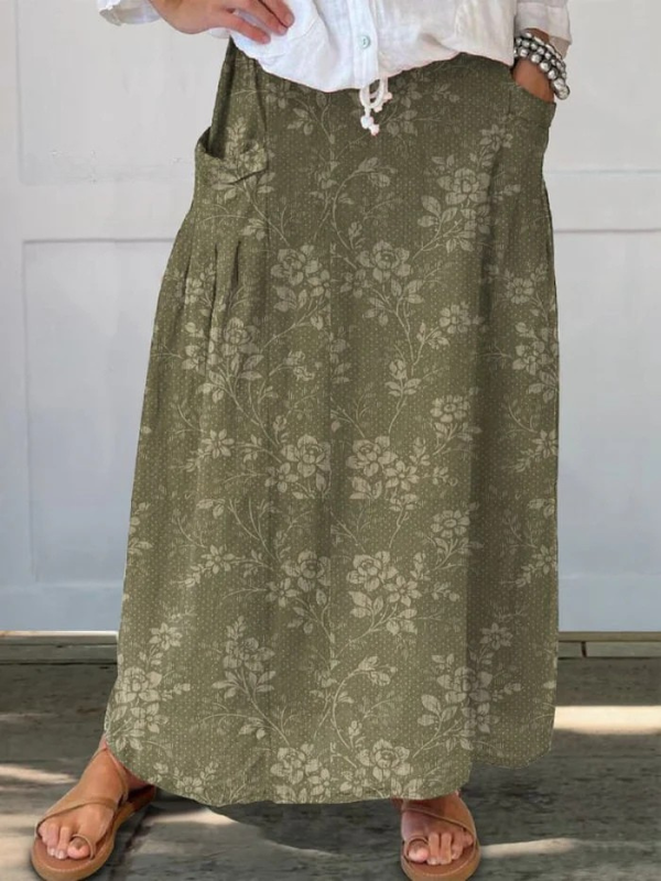 Phoebe | Vintage Floral Linen A-Line Skirt