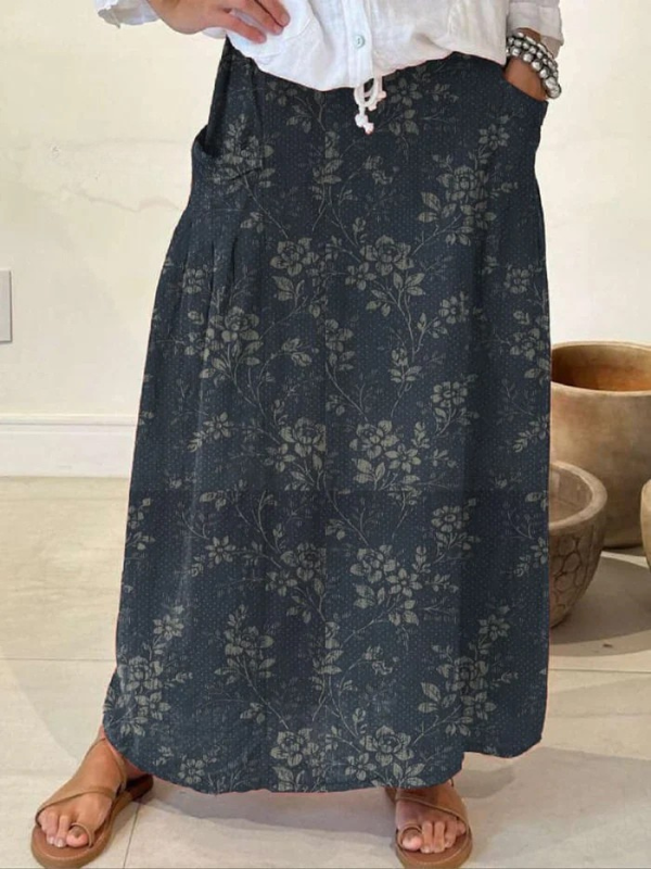 Phoebe | Vintage Floral Linen A-Line Skirt
