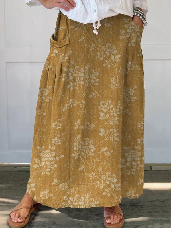 Phoebe | Vintage Floral Linen A-Line Skirt