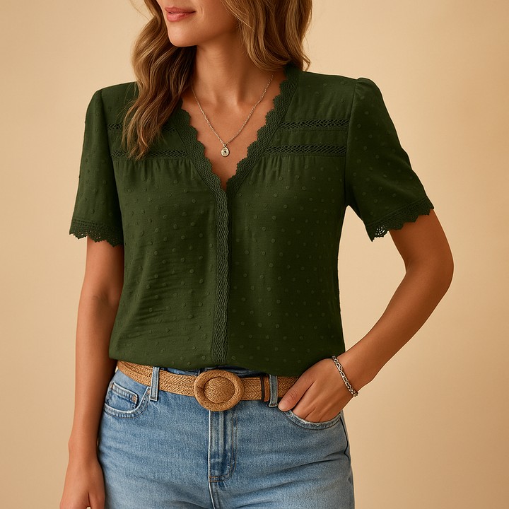 Gemma | V-Neck Lace Trim Blouse