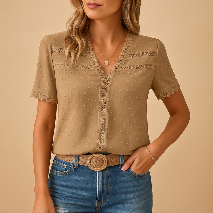 Gemma | V-Neck Lace Trim Blouse