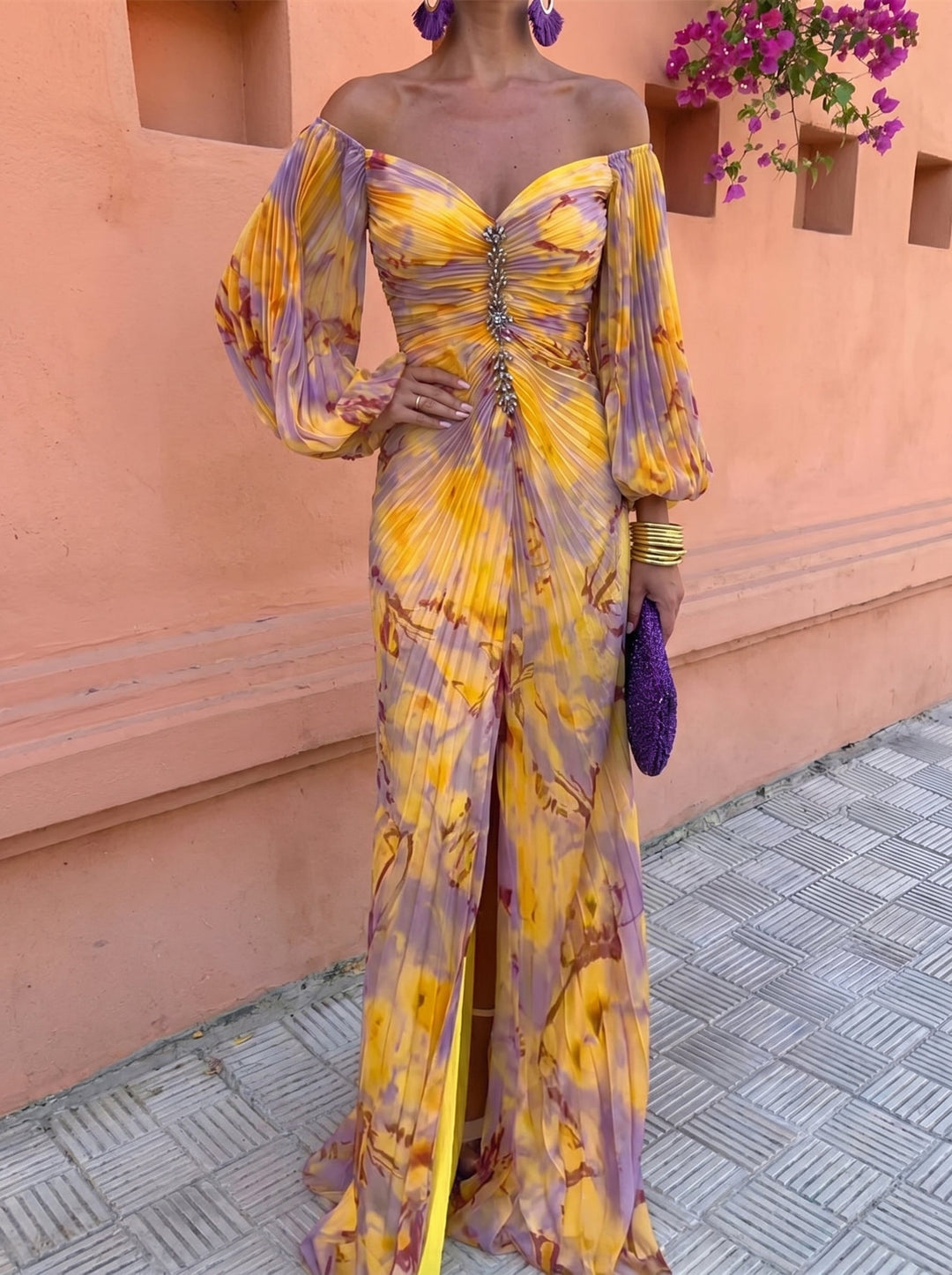Elizabeth | Long Floral Dress with Deep Neckline