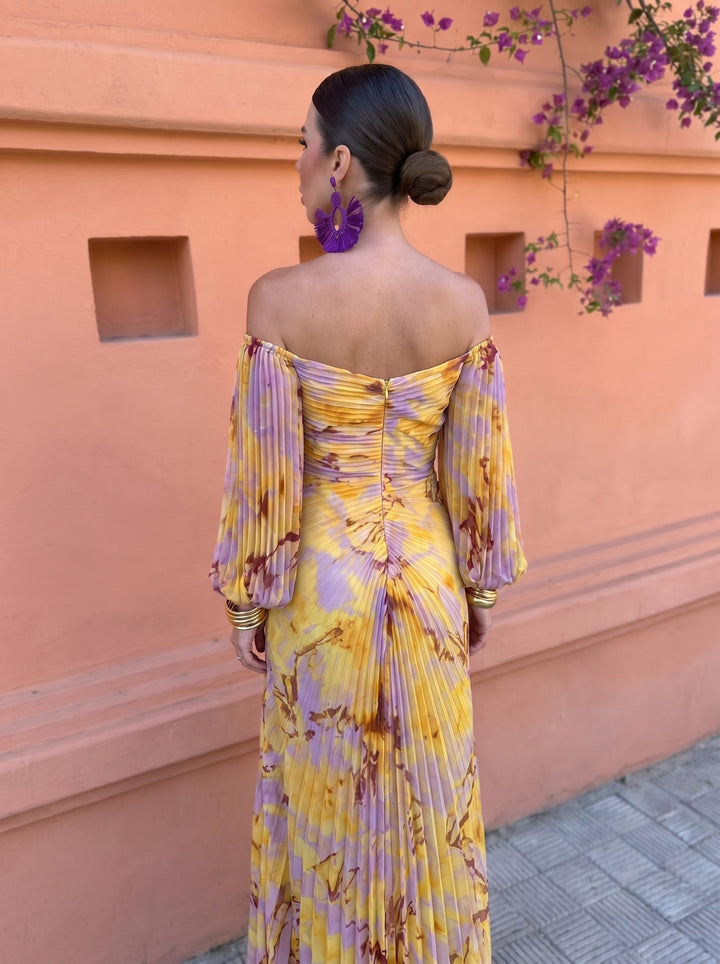 Elizabeth | Long Floral Dress with Deep Neckline