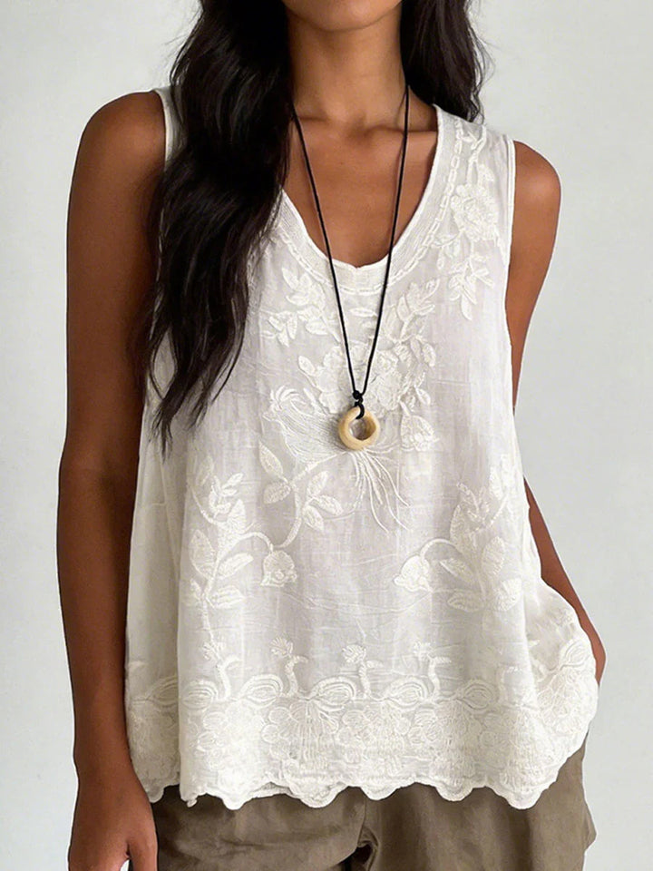 Norah | Embroidered Sleeveless Tank Top