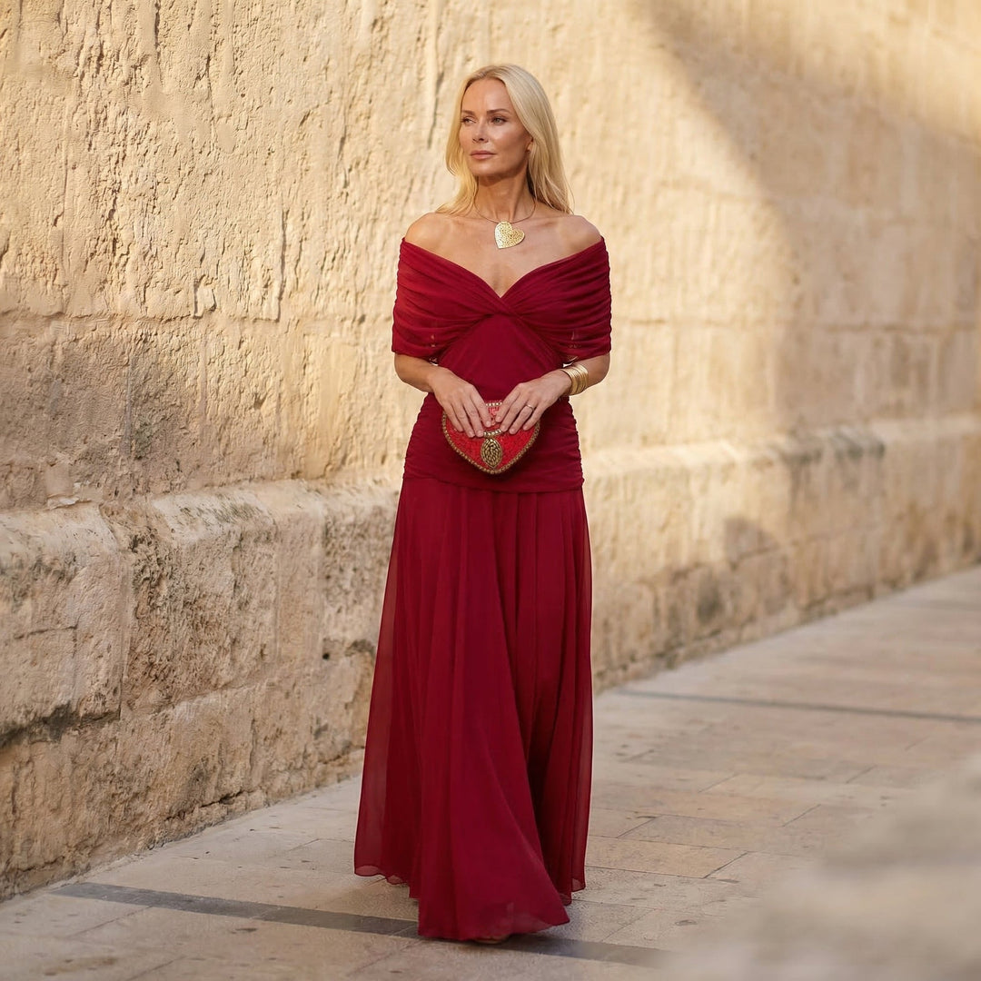 Elizabeth | Long Floral Dress with Deep Neckline