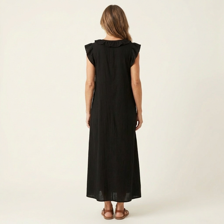 Samantha | Ruffle V-Neck Linen Maxi Dress