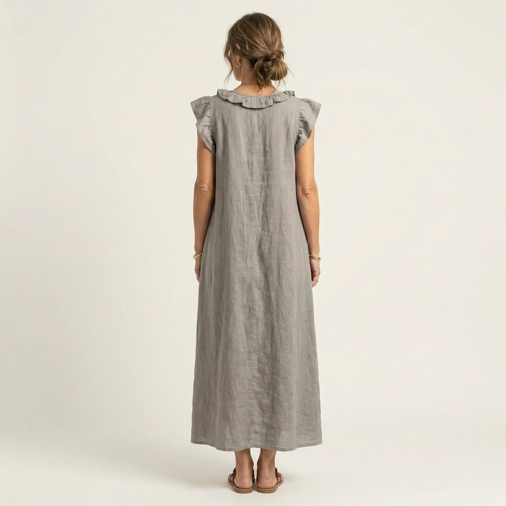 Samantha | Ruffle V-Neck Linen Maxi Dress