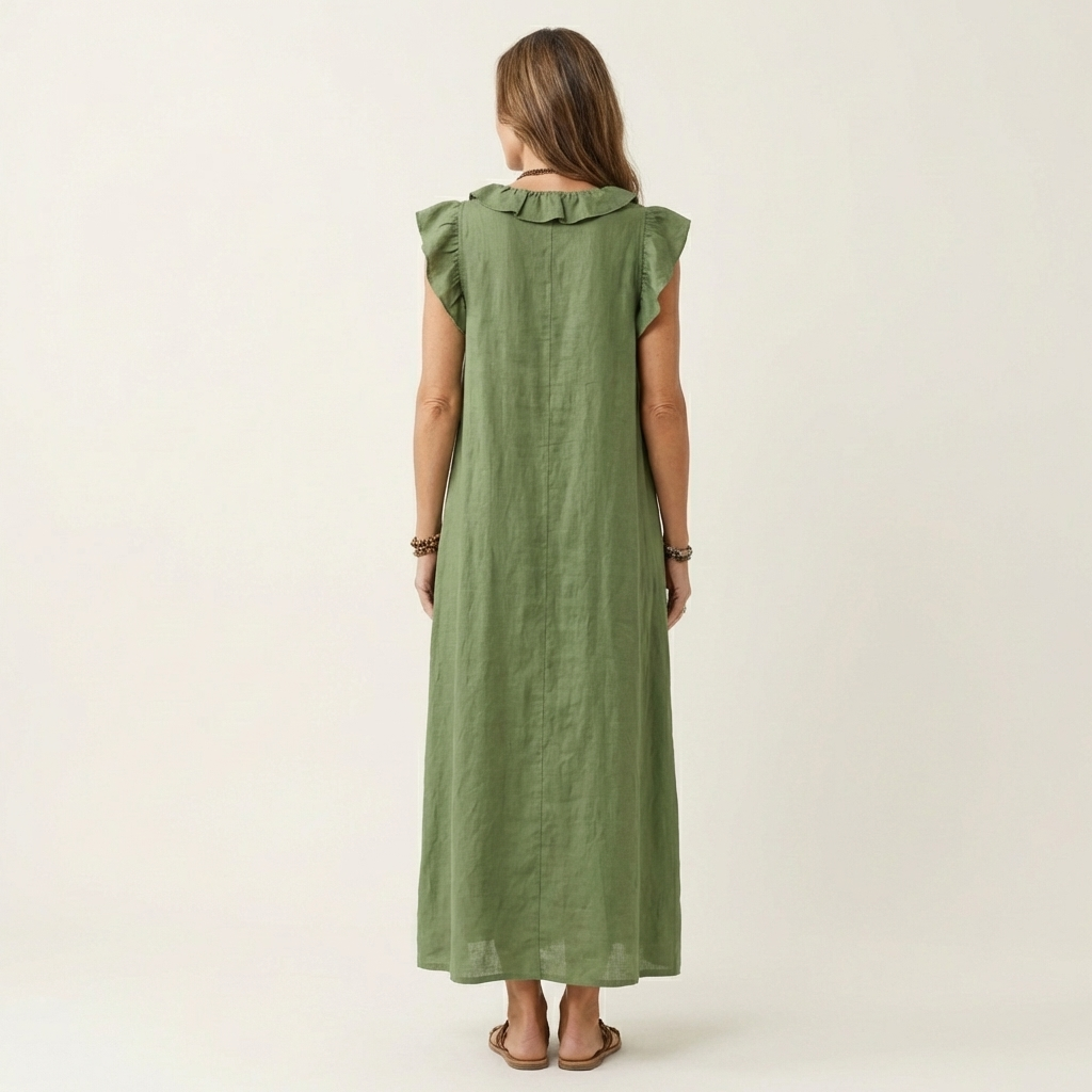 Samantha | Ruffle V-Neck Linen Maxi Dress
