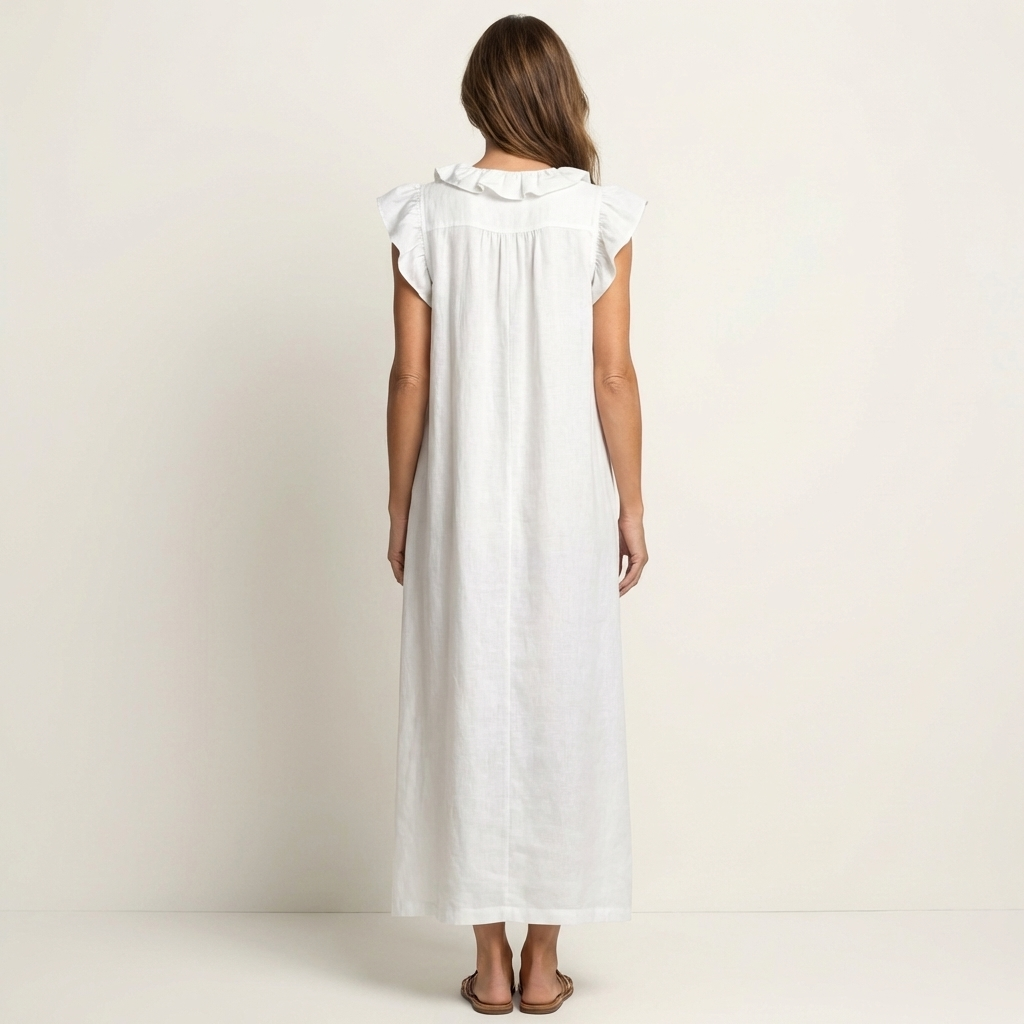 Samantha | Ruffle V-Neck Linen Maxi Dress