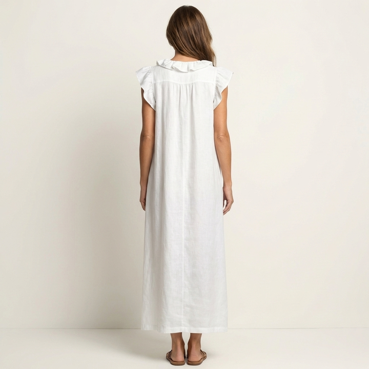 Samantha | Ruffle V-Neck Linen Maxi Dress