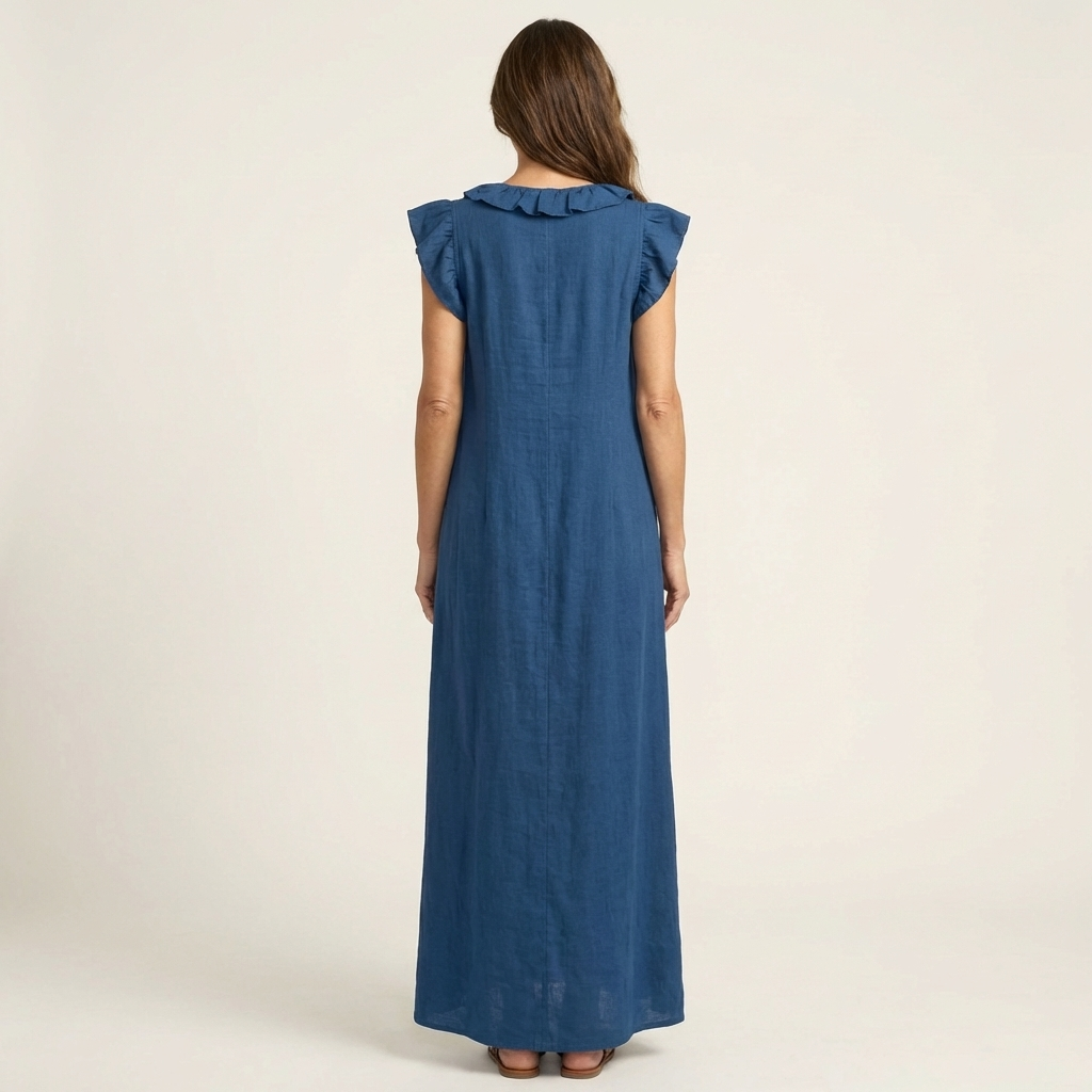 Samantha | Ruffle V-Neck Linen Maxi Dress
