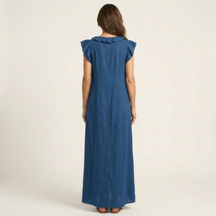 Samantha | Ruffle V-Neck Linen Maxi Dress