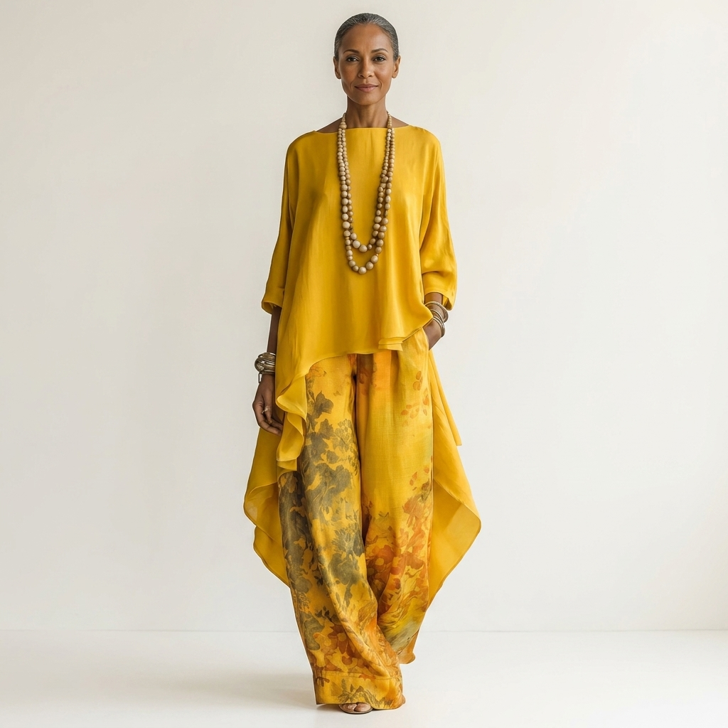 Maureen | Cotton-Silk Two-Piece Set with Asymmetric Tunic