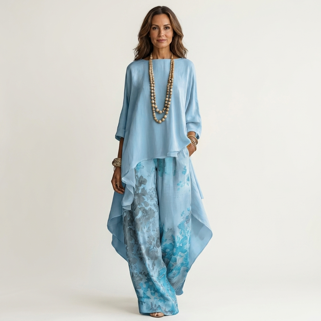Maureen | Cotton-Silk Two-Piece Set with Asymmetric Tunic