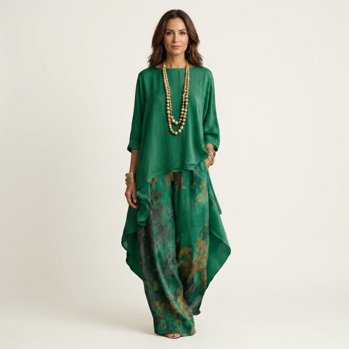 Maureen | Cotton-Silk Two-Piece Set with Asymmetric Tunic