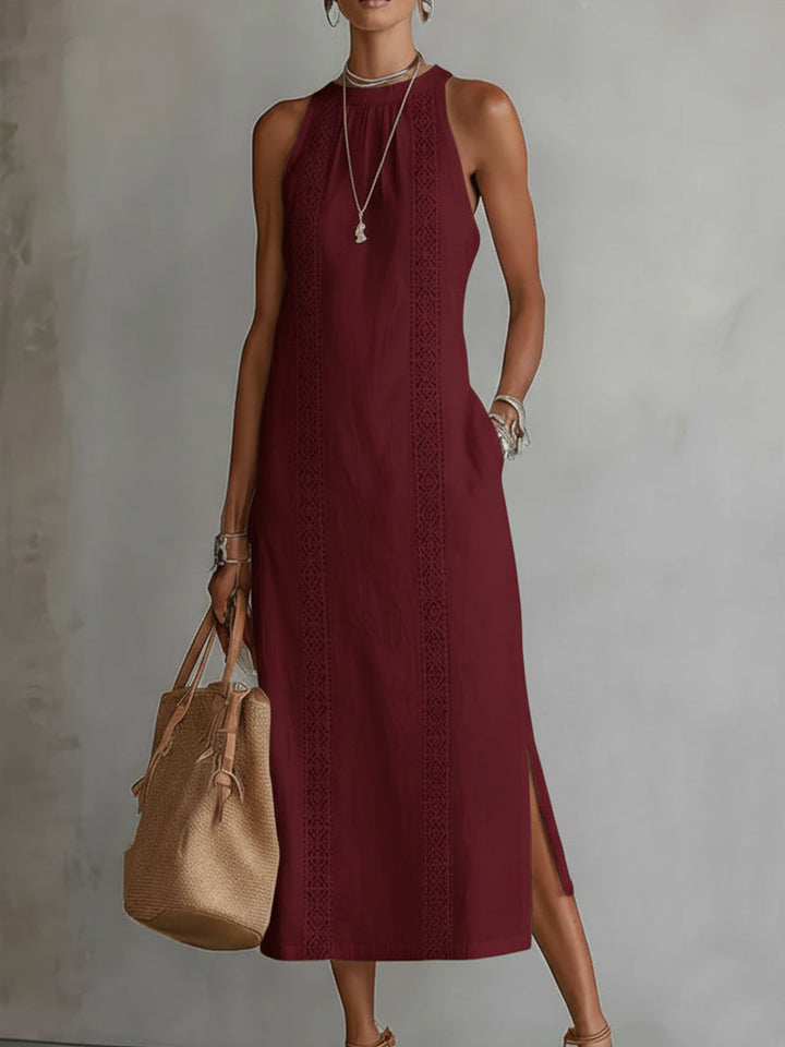 Catherine | Linen Midi Dress with Mandarin Collar