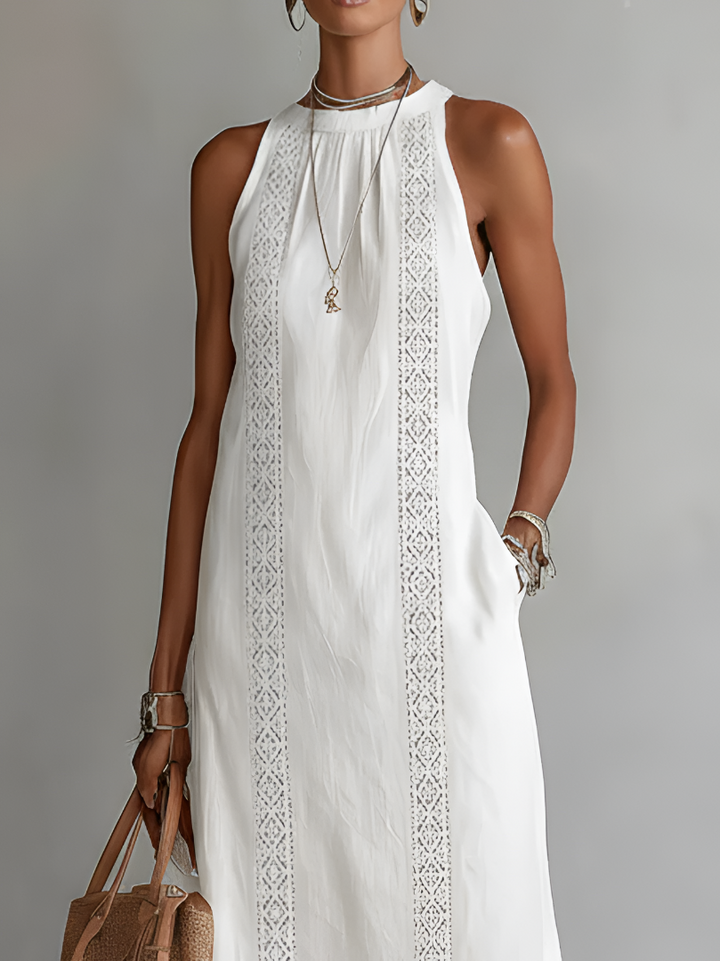 Catherine | Linen Midi Dress with Mandarin Collar
