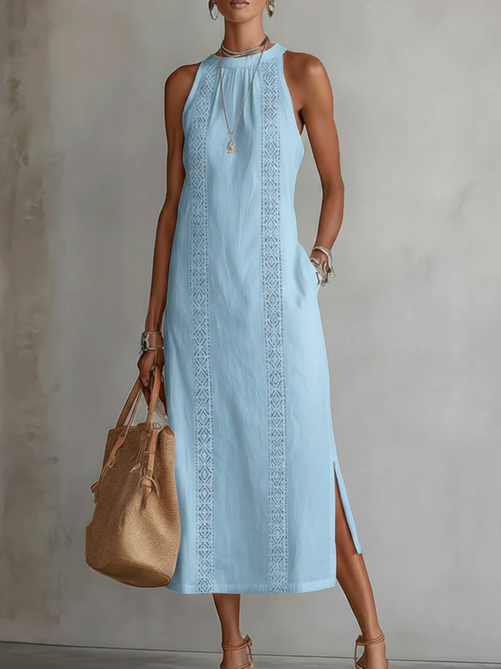 Catherine | Linen Midi Dress with Mandarin Collar