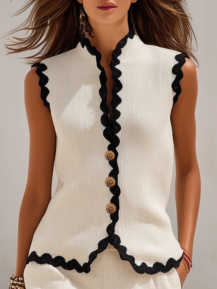 Freya | Linen Scalloped Edge Button-Front Set