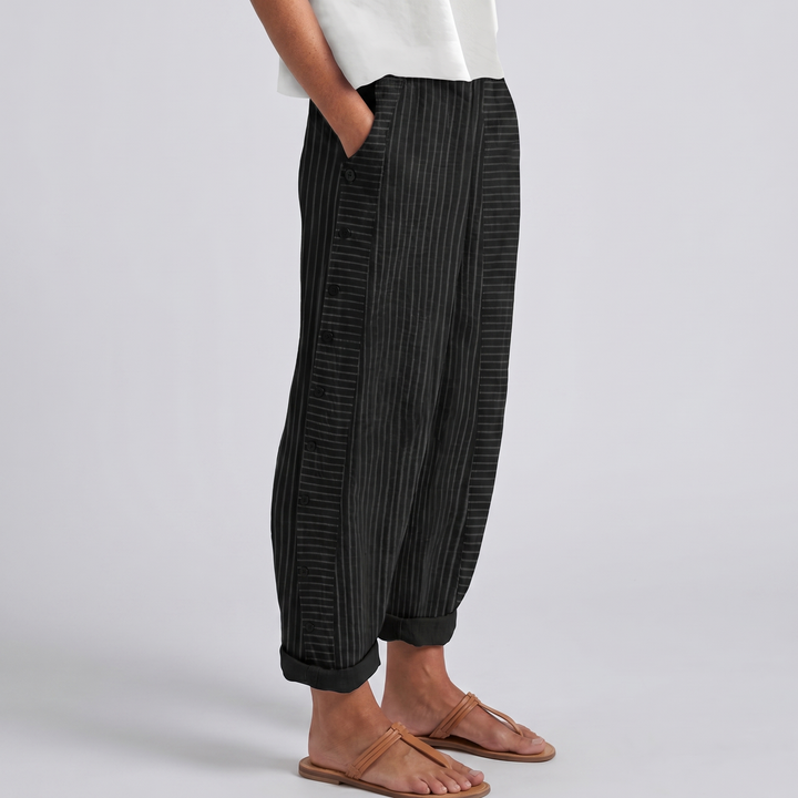 Rita | Stripe Panel Button Detail Trousers