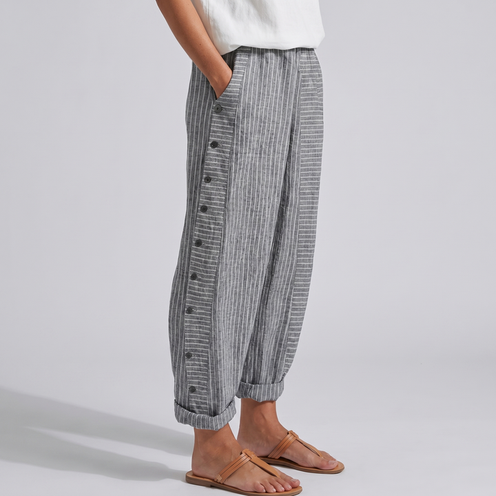 Rita | Stripe Panel Button Detail Trousers
